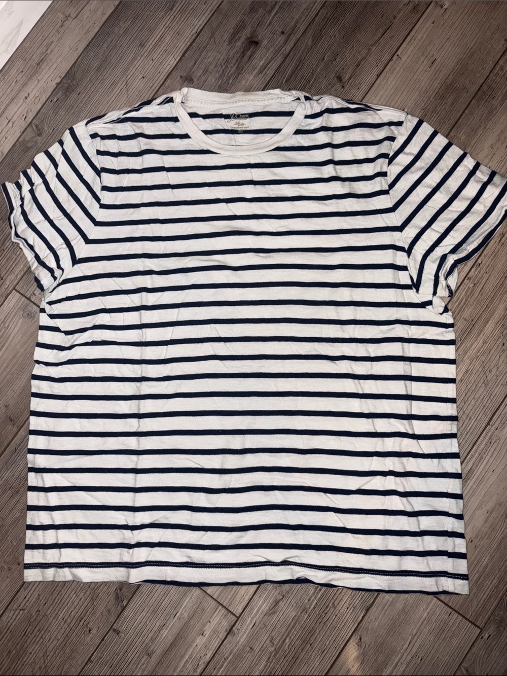 J. Crew White and Navy Striped Short Sleeve Crewneck Tee